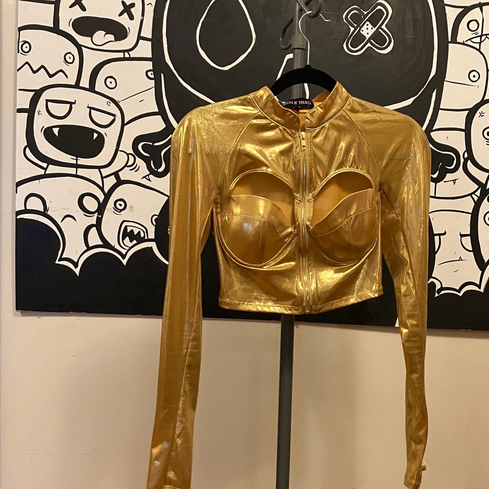 DOLLS KILL Metallic Long Sleeve Crop Top